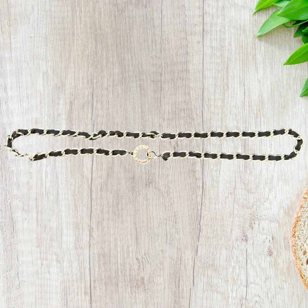 Michael Kors Womens Chain Belt Black‎ Fabric Gold Tone Metal
